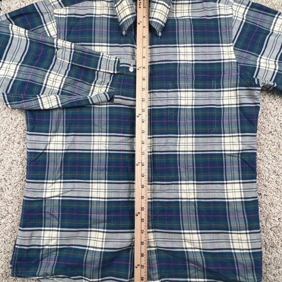 VTG 70’s LL Bean Shirt Mens 16 32 Long Sleeve Button Up Plaid Green Blue Ivory - Picture 6 of 7